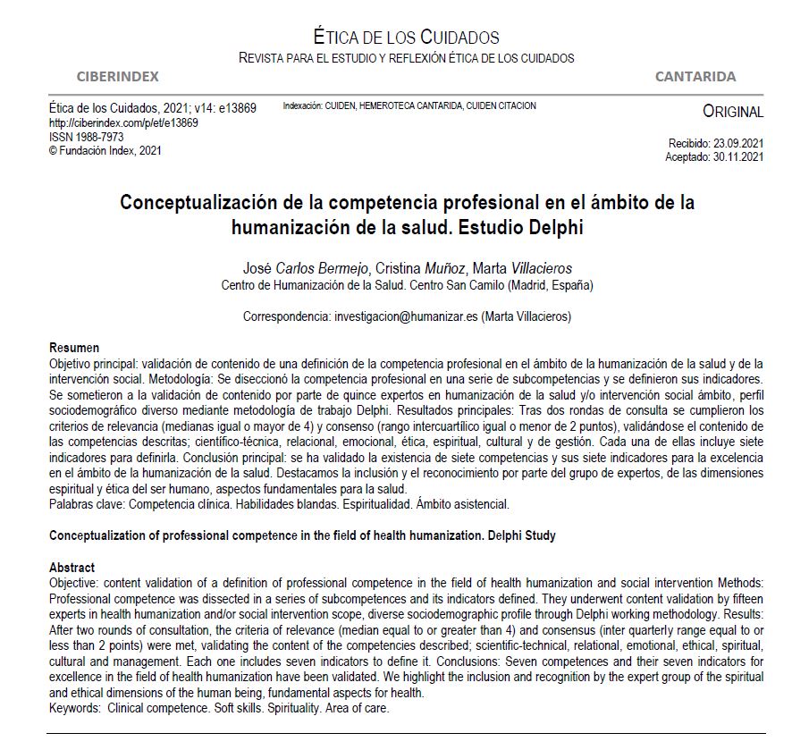 Competencia profesional en el ámbito de la humanización de la salud.