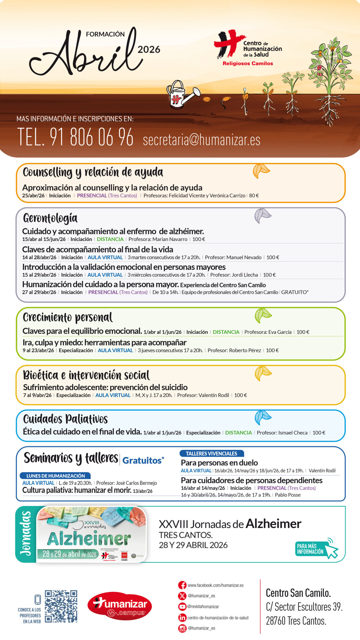 Actividades formativas en el Centro San Camilo en abril